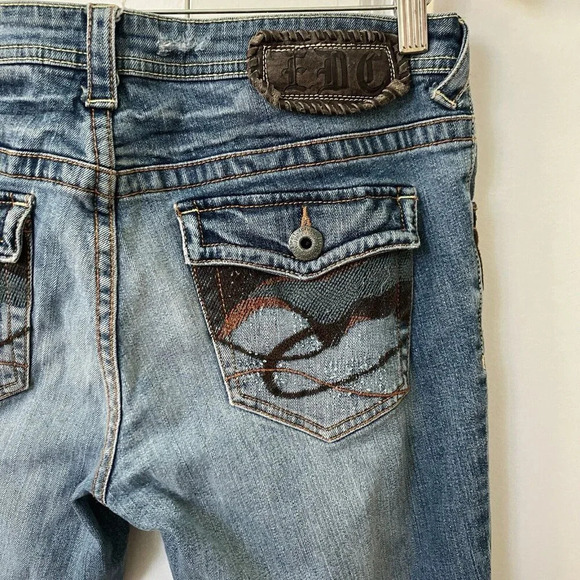 Y2K EDC by Esprit Embroidered Low Rise Jeans 2000s Straight Leg Blue Denim - Picture 4 of 10